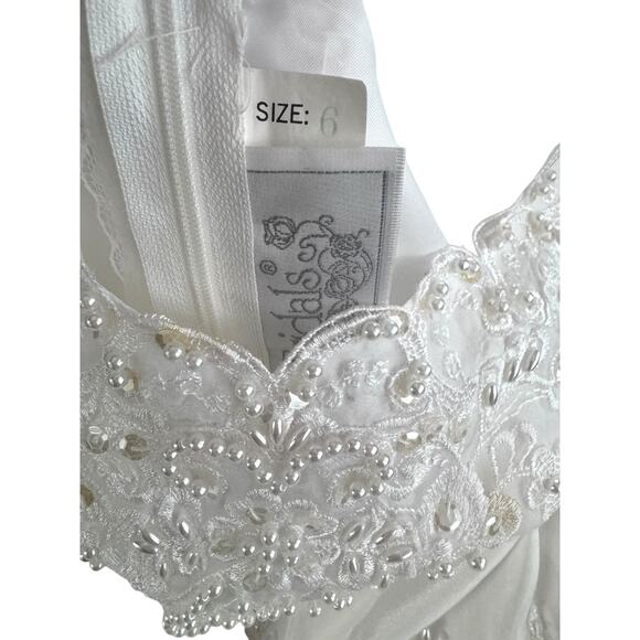 Fairycore Y2K Retro Eden Bridals Beaded Satin Gown Puffed Sleeve Dress Princess - Picture 5 of 6